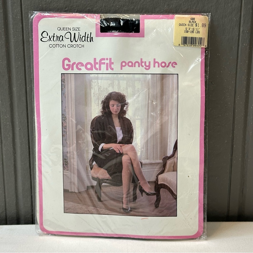 Greatfit Black Panty Hose 80s Vintage NOS